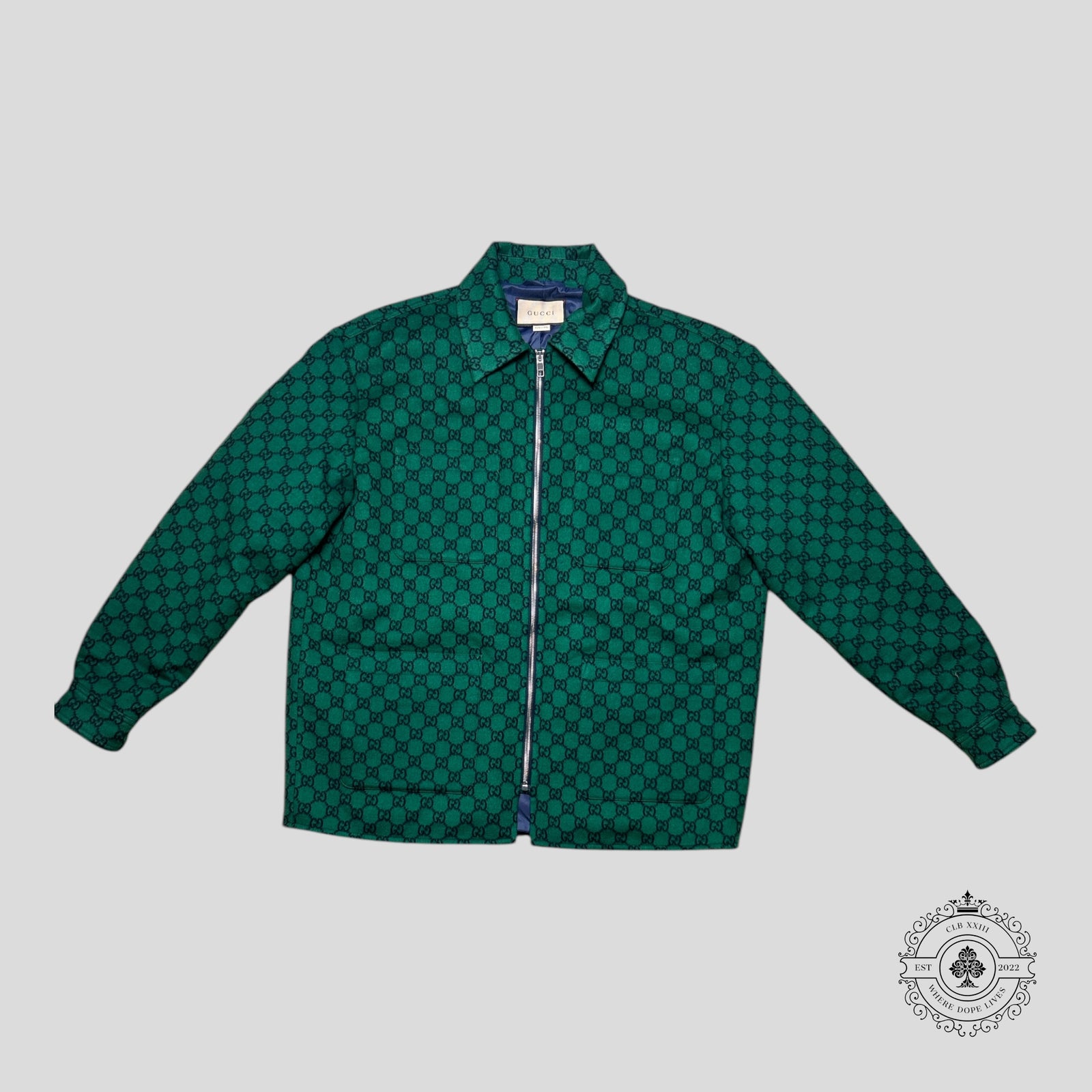 Gucci Jacquard Wool Flannel Jacket in Green/Black