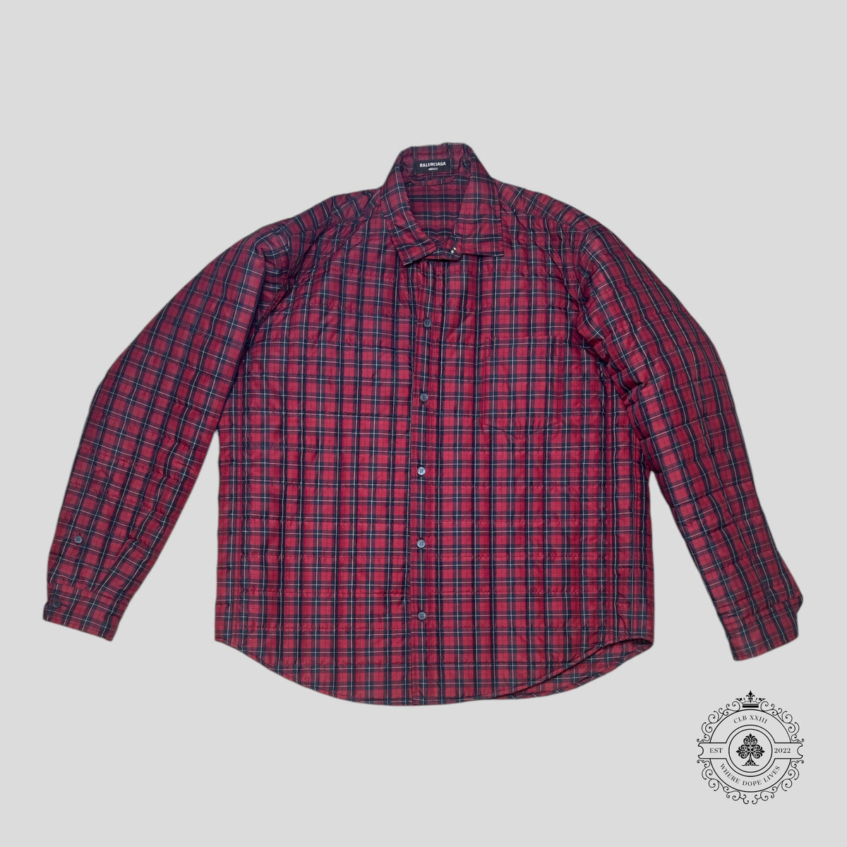 Balenciaga Oversized Padded Checkered Overshirt in Red