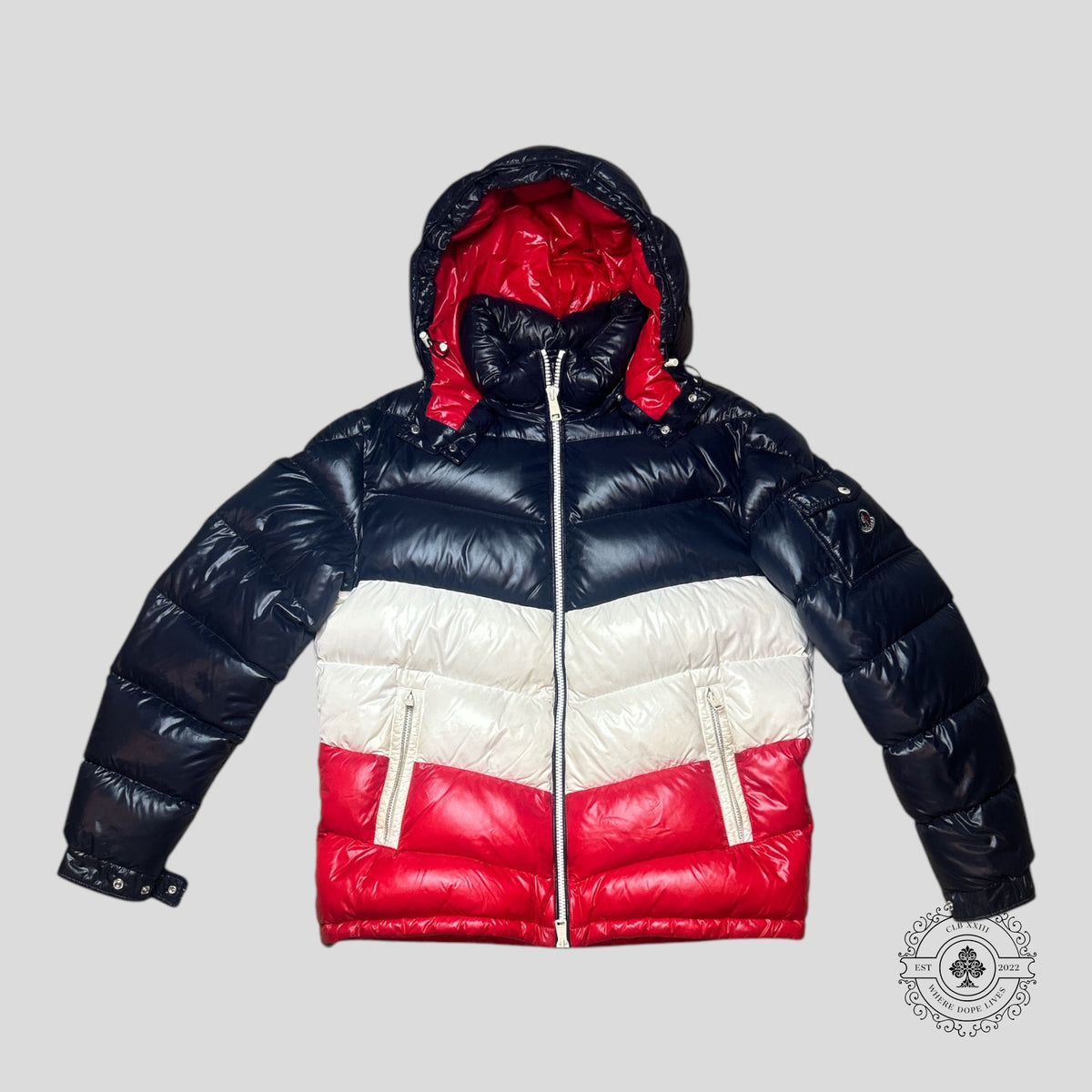 Moncler X Kith Down Jacket in Blue/White/Red