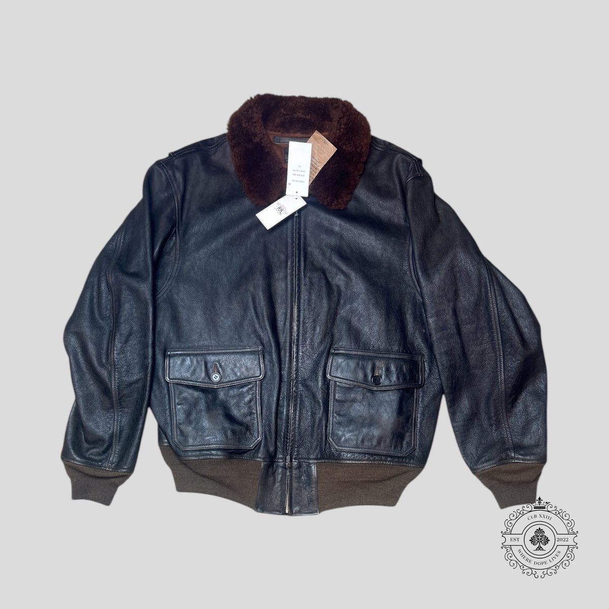 RRL Shearling Bomber Jacket in Black/Brown