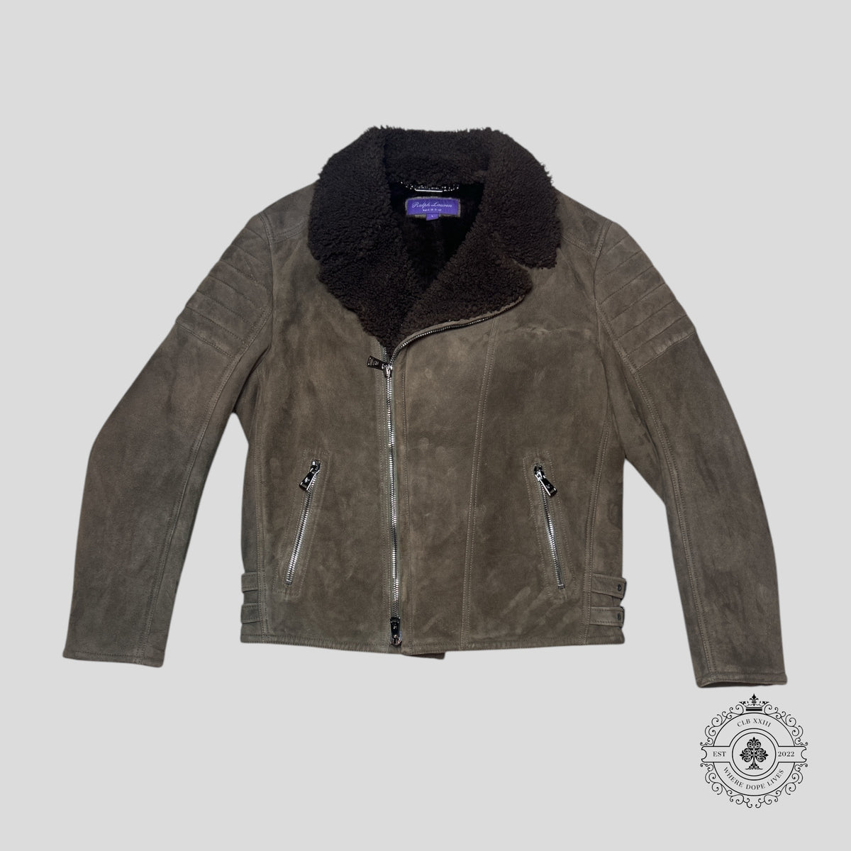 Ralph Lauren Purple Label Suede Shearling Jacket in Brown