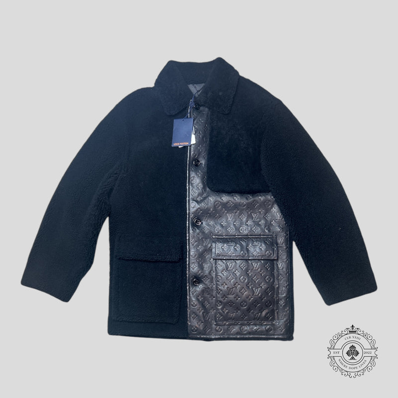Louis Vuitton Shearling and Embossed Monogram Leather Business Coat in Black
