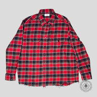 Celine Checked Flannel Worn Hem Overshirt in Red/Black/White/Yellow