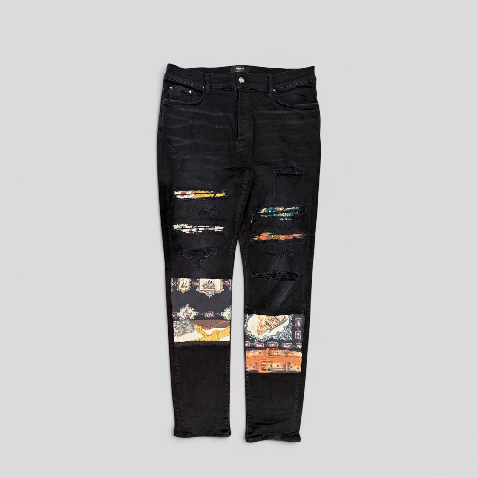Amiri Scarves Patch Jeans in Black