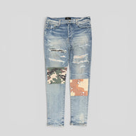Amiri Camouflage Patch Jeans in Clay Indigo