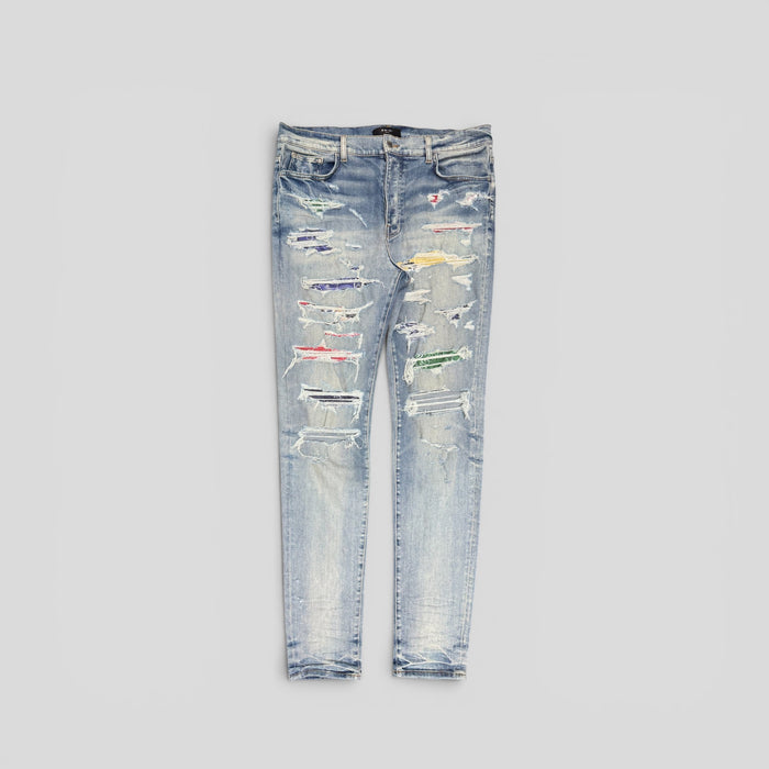 Amiri Bandana Patch Jeans in Clay Indigo/Multicolor