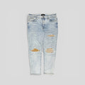 Amiri Suede Patch Jeans in Light Wash/Brown