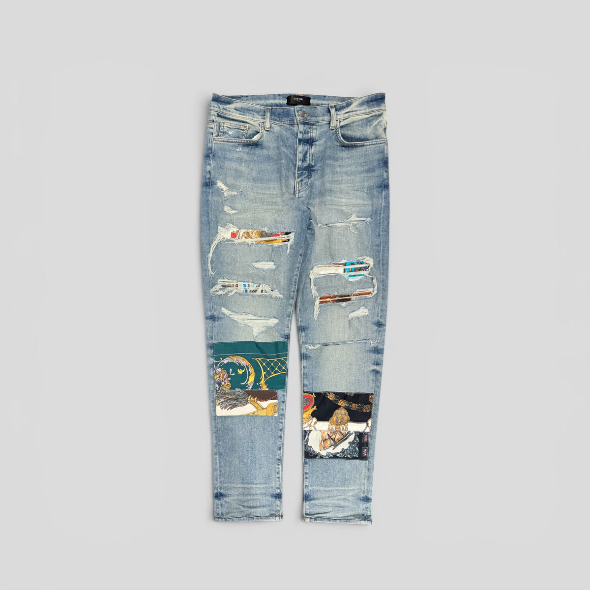 Amiri Scarf Patch Jeans in Clay Indigo