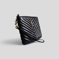 Saint Laurant YSL Monogram Quilted Leather Clutch in Black