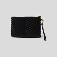 Saint Laurant YSL Monogram Quilted Leather Clutch in Black