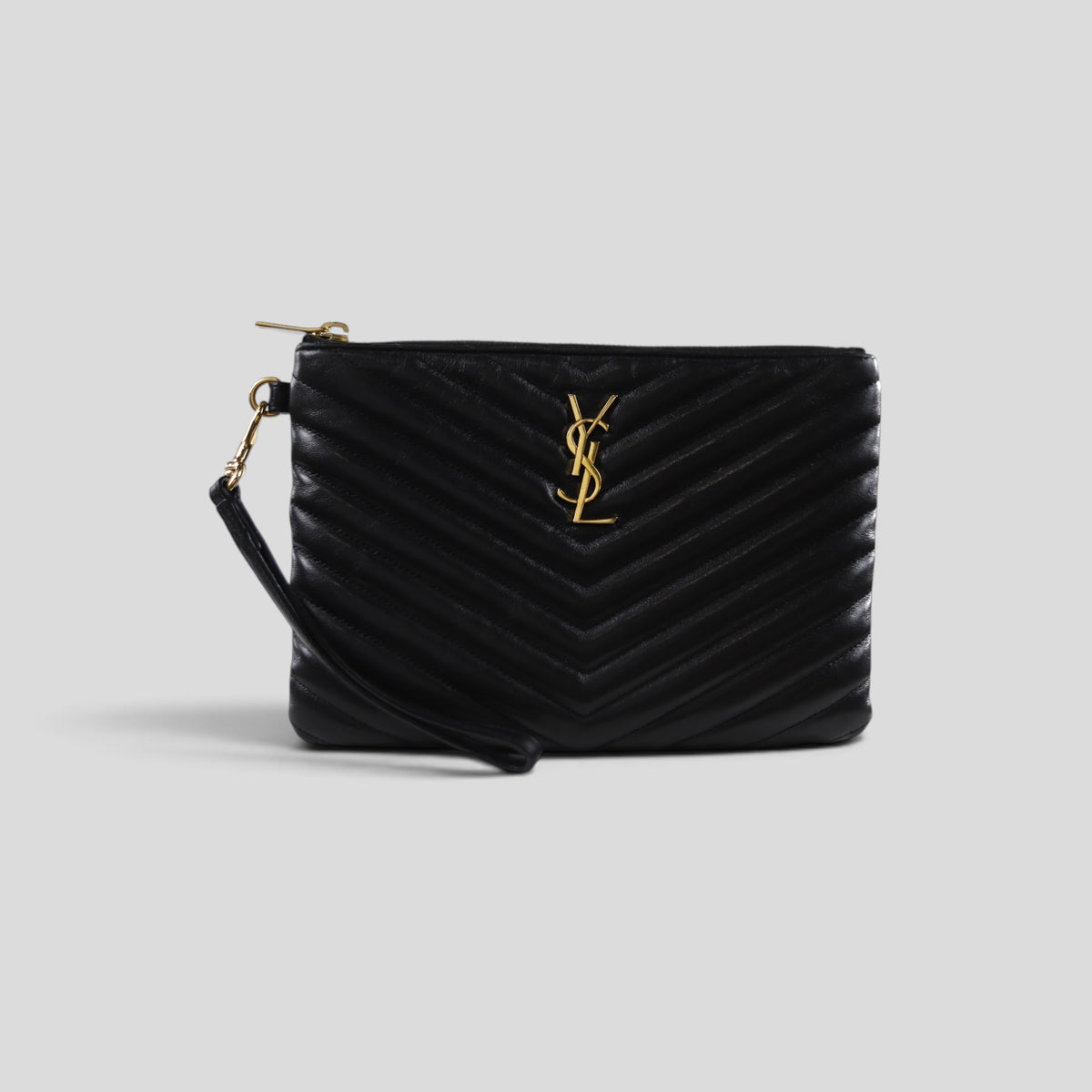 Saint Laurant YSL Monogram Quilted Leather Clutch in Black