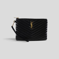Saint Laurant YSL Monogram Quilted Leather Clutch in Black
