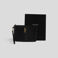 Saint Laurant YSL Monogram Quilted Leather Clutch in Black