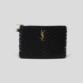 Saint Laurant YSL Monogram Quilted Leather Clutch in Black
