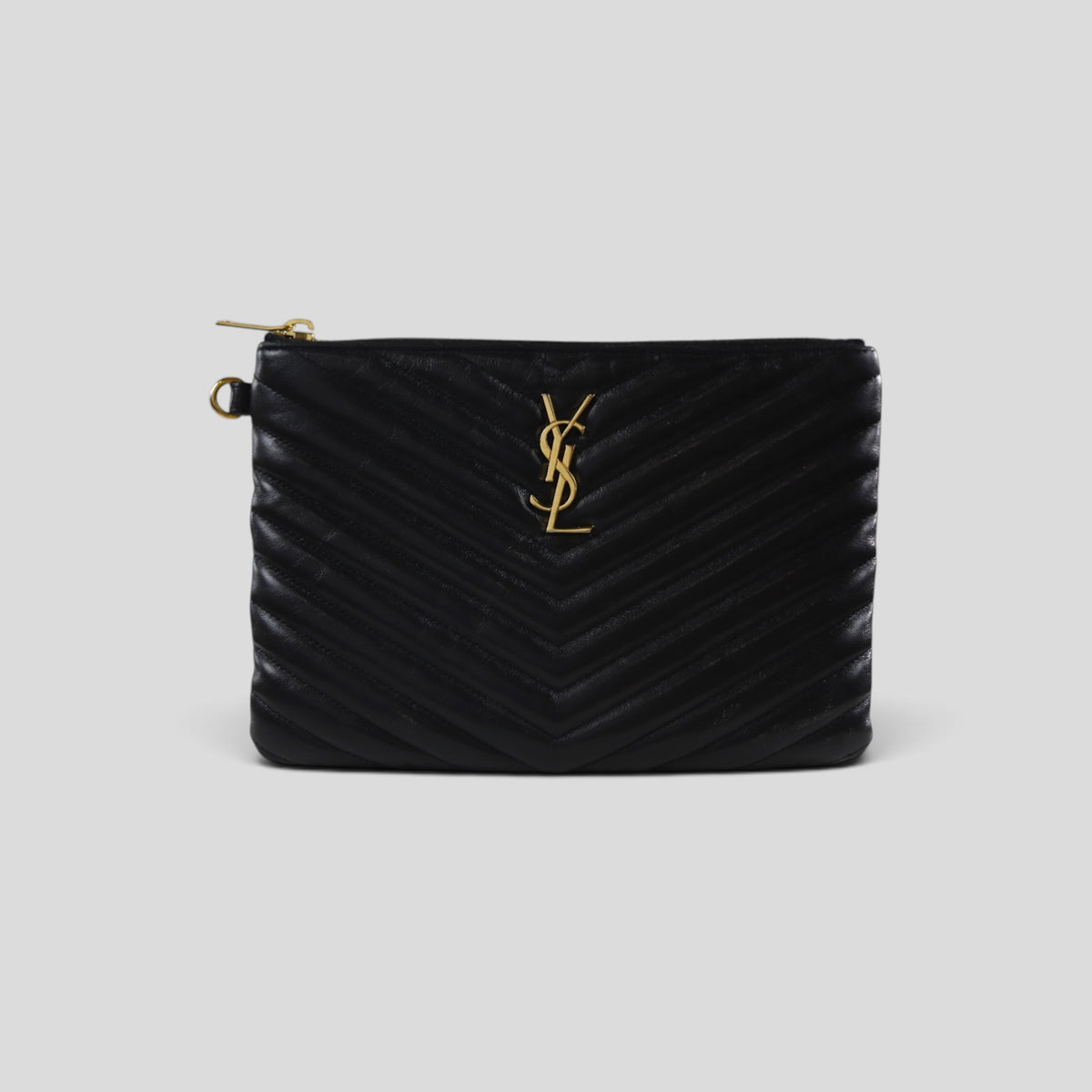 Saint Laurant YSL Monogram Quilted Leather Clutch in Black