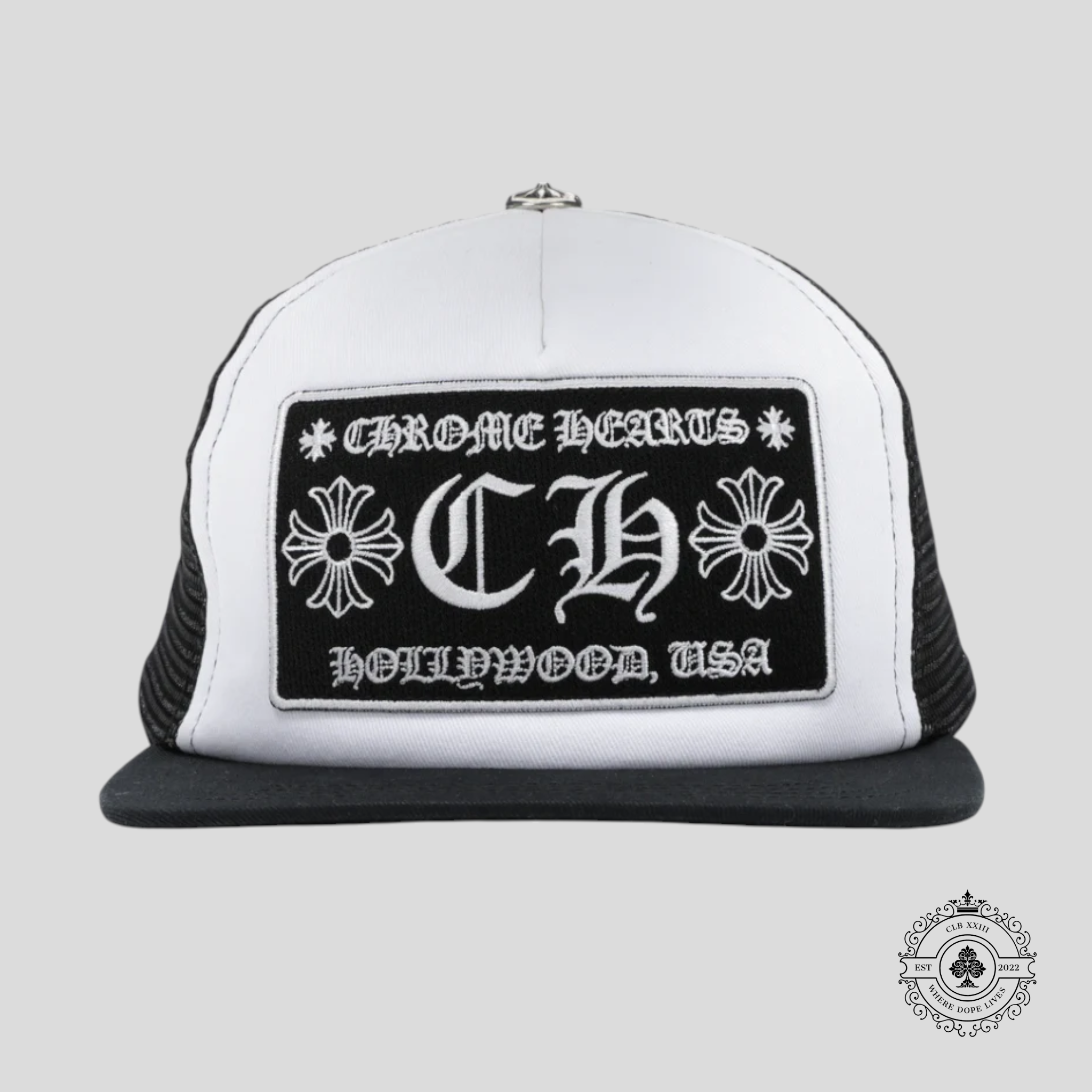 Chrome Hearts Kids Hollywood Trucker Hat in White