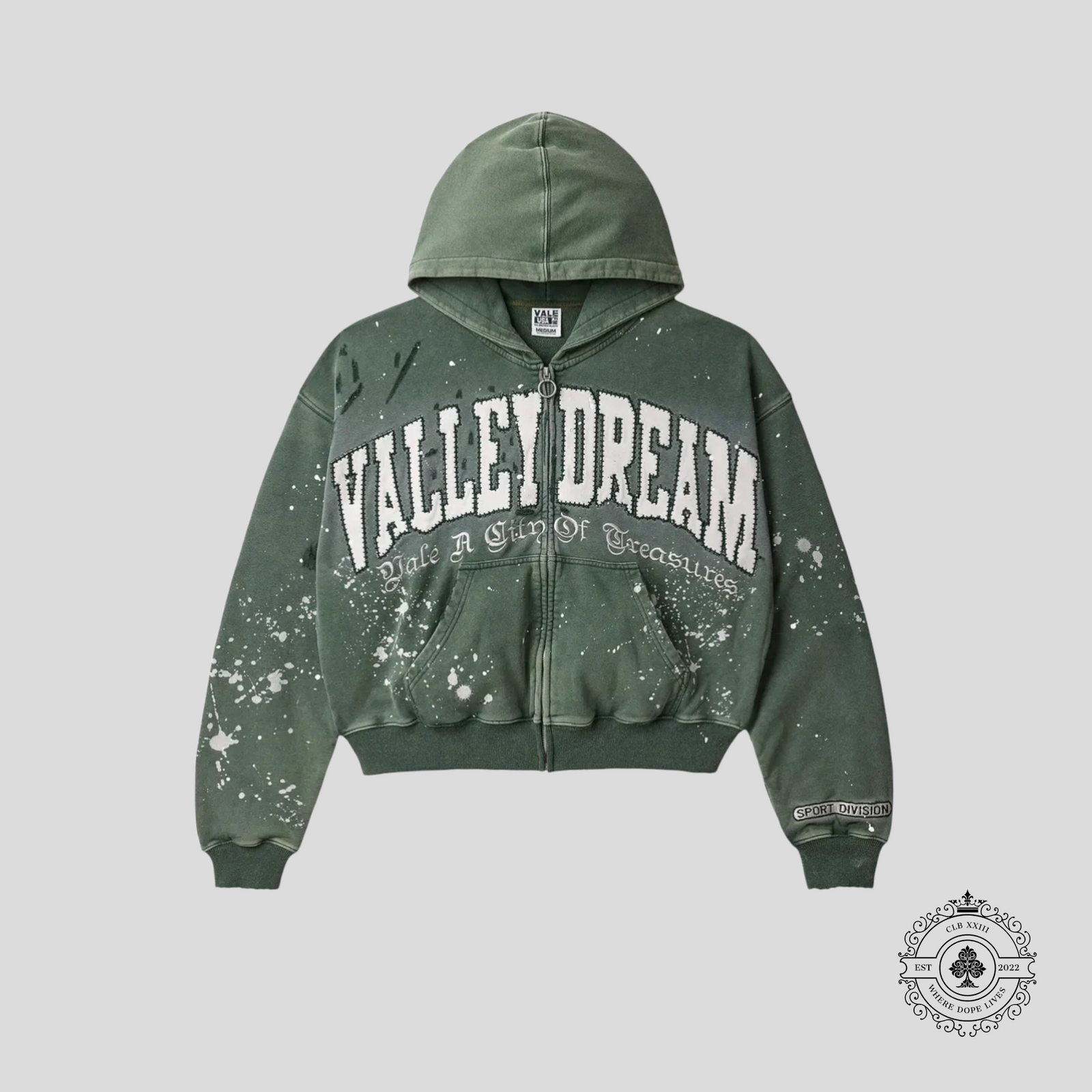 Vale Paint Zip Up Hoodie in Green