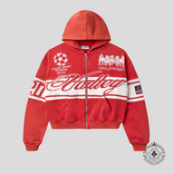 Vale Cursive Zip Up Hoodie in Red