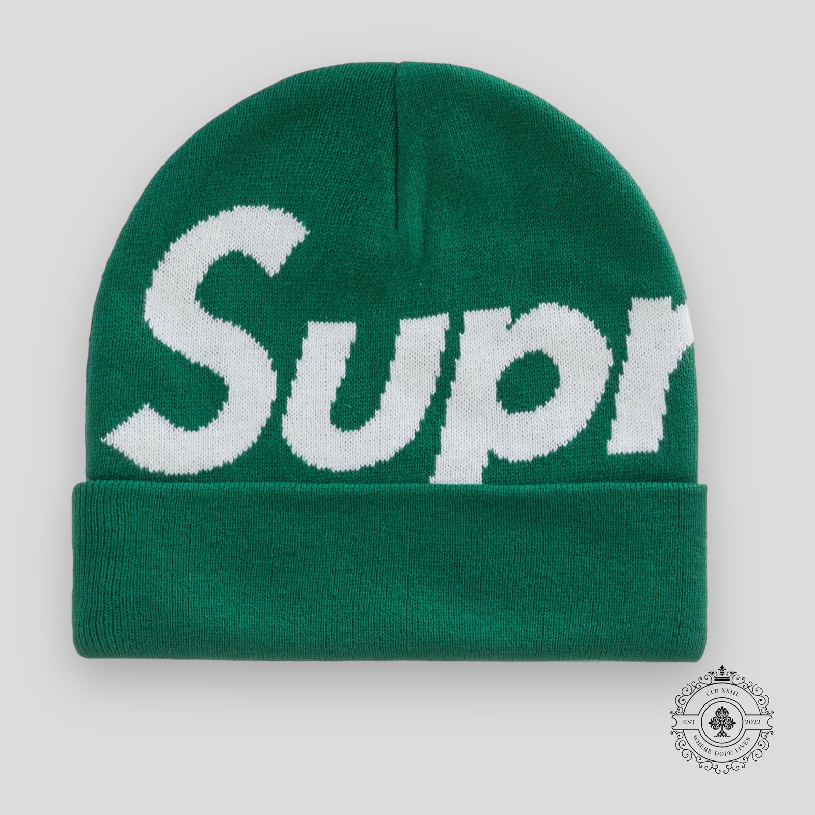 Supreme Big Logo Beanie Dark Green FW22