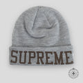 Supreme Varsity Printed Beanie in Heather Grey