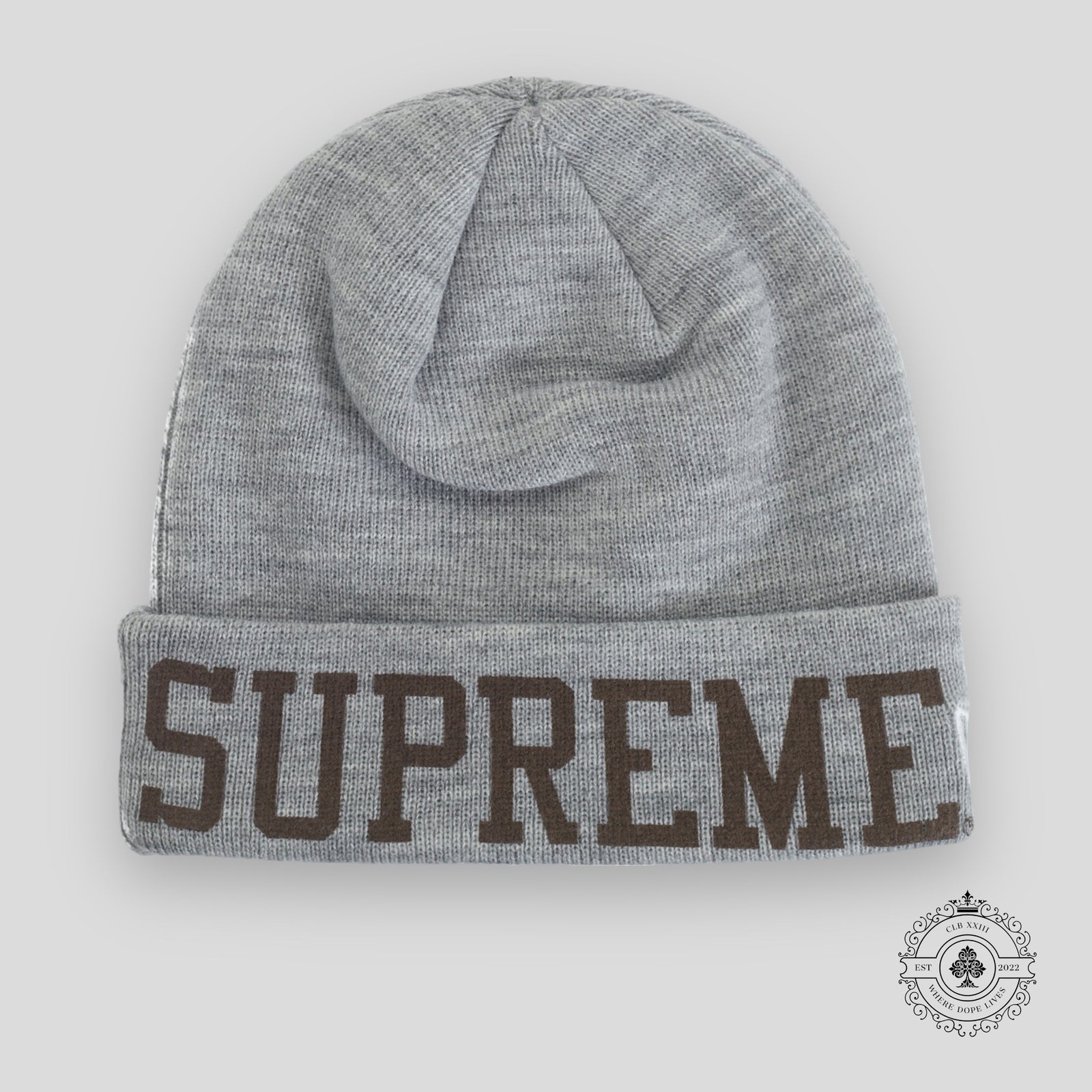 Supreme Varsity Printed Beanie in Heather Grey