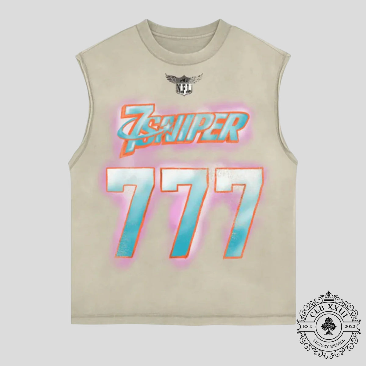 Triple Sevens X Sniper Gang NFL Sleeveless Tee in Cream