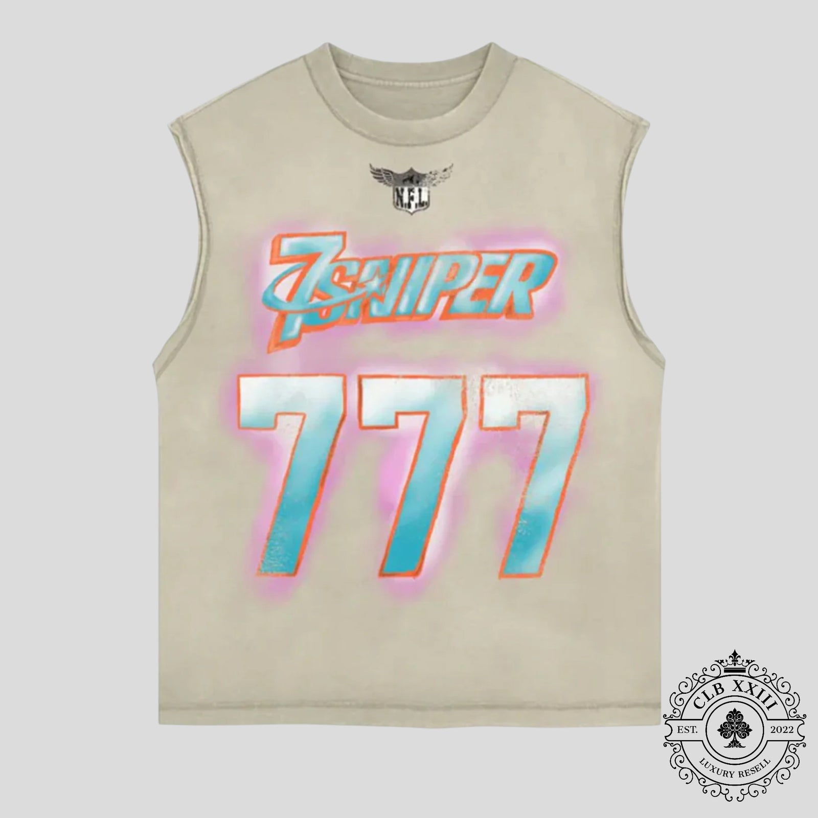 Triple Sevens X Sniper Gang NFL Sleeveless Tee in Cream
