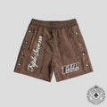 Triple Sevens Nylon Button Up Shorts in Brown