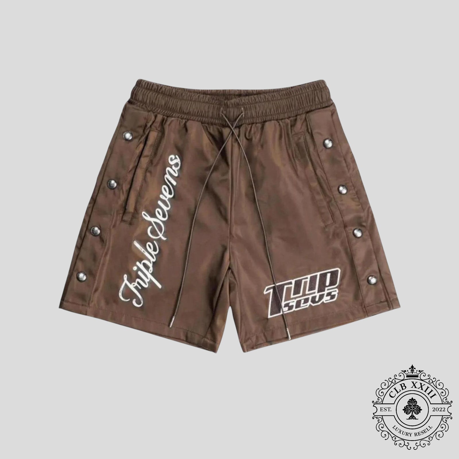 Triple Sevens Nylon Button Up Shorts in Brown