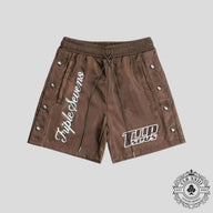 Triple Sevens Nylon Button Up Shorts in Brown