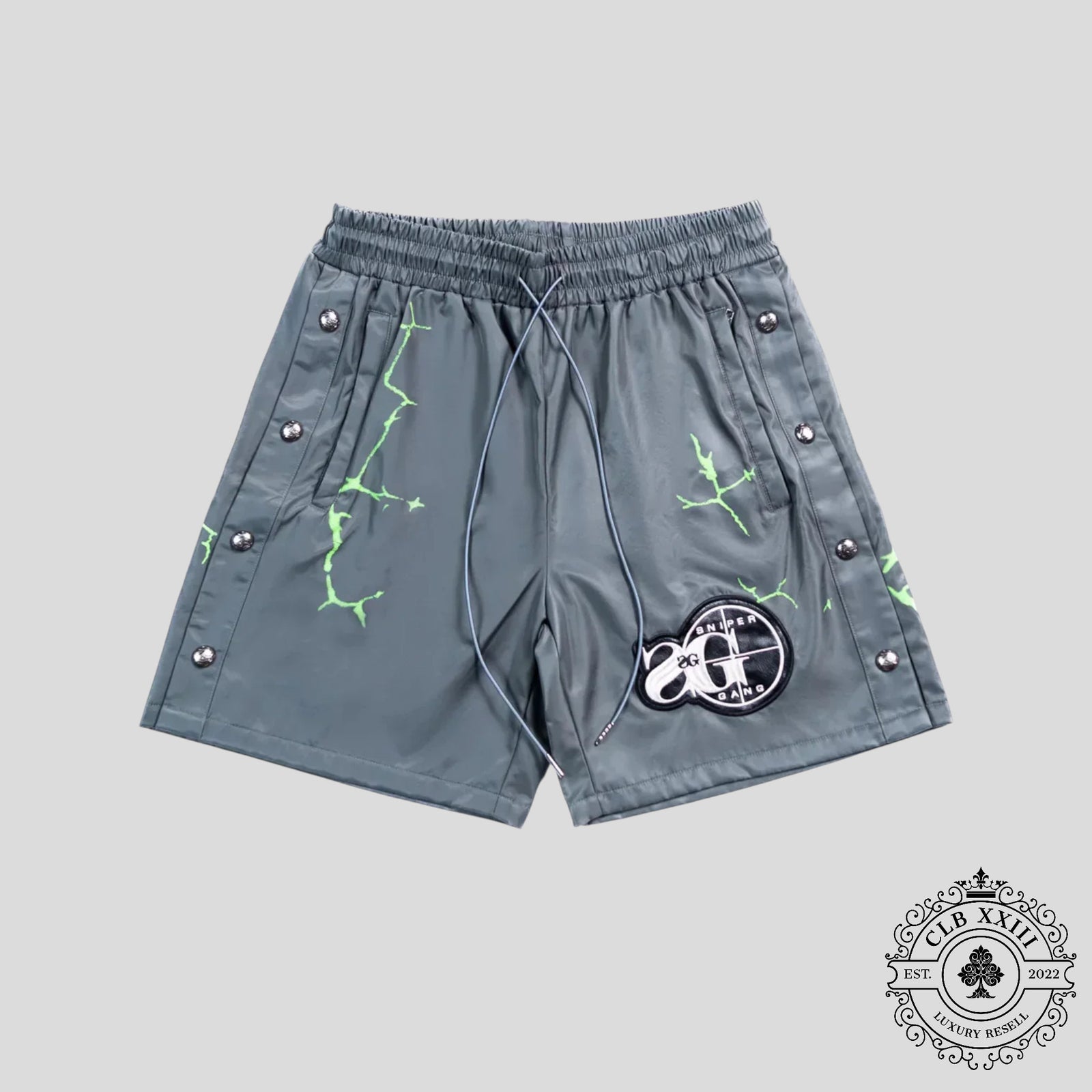 Triple Sevens X Sniper Gang Nylon Shorts in Green