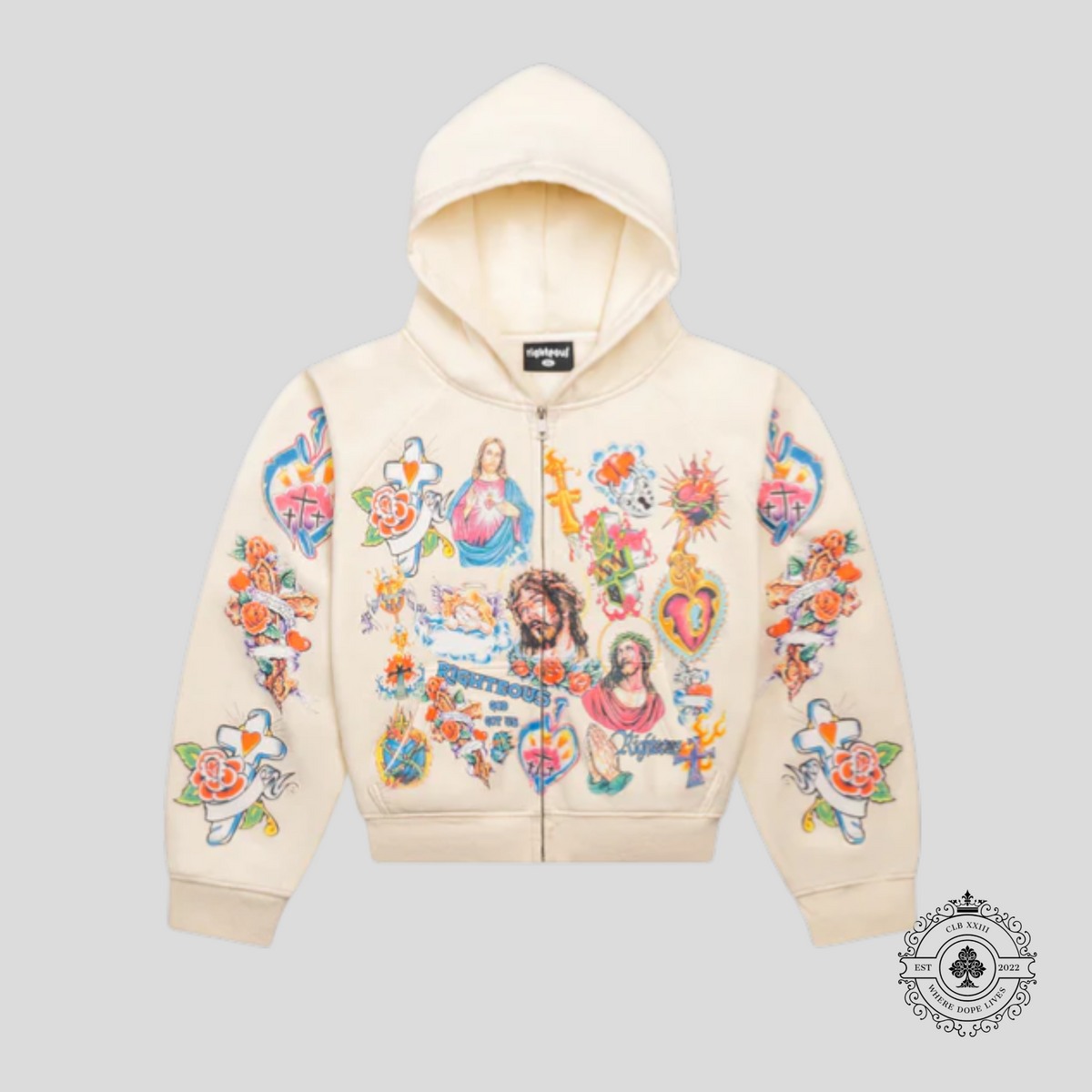 Righteous Risen King Cropped Zip Up in Cream