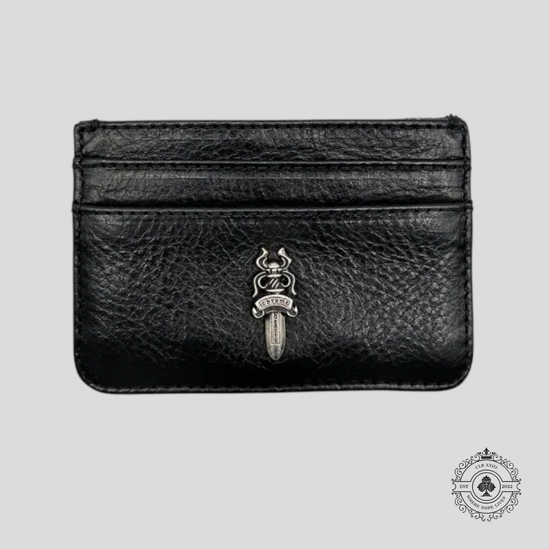 Chrome Hearts Leather Dagger Scroll Card Holder in Black
