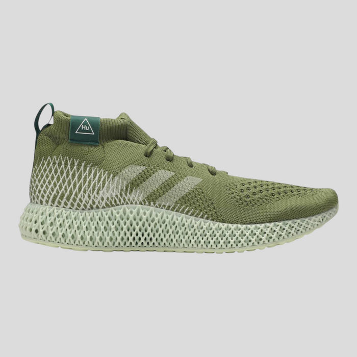 CLB XXIII Adidas x Pharrell Williams 4D Runner in olive green with Primeknit upper and 3D-printed midsole