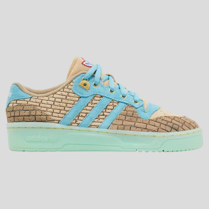 CLB XXIII Adidas Rivalry Low Unheardof Building Bridges sneakers in preloved blue and magic beige with brick texture