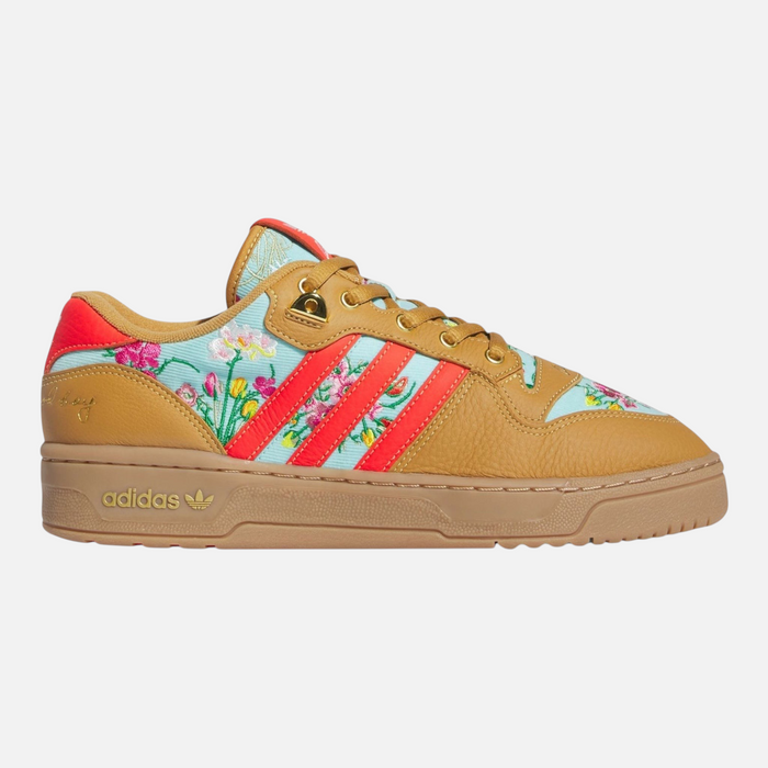 CLB XXIII Adidas Rivalry Low Mom's Ugly Couch sneakers in mesa brown and floral print with bright red stripes