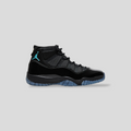 CLB XXIII Air Jordan 11 Retro Gamma Blue sneaker with black patent leather, blue Jumpman logo, and translucent sole.