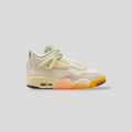 CLB XXIII Air Jordan 4 Retro Birds of Paradise sneakers in coconut milk, muslin, and bright mango with metallic gold.