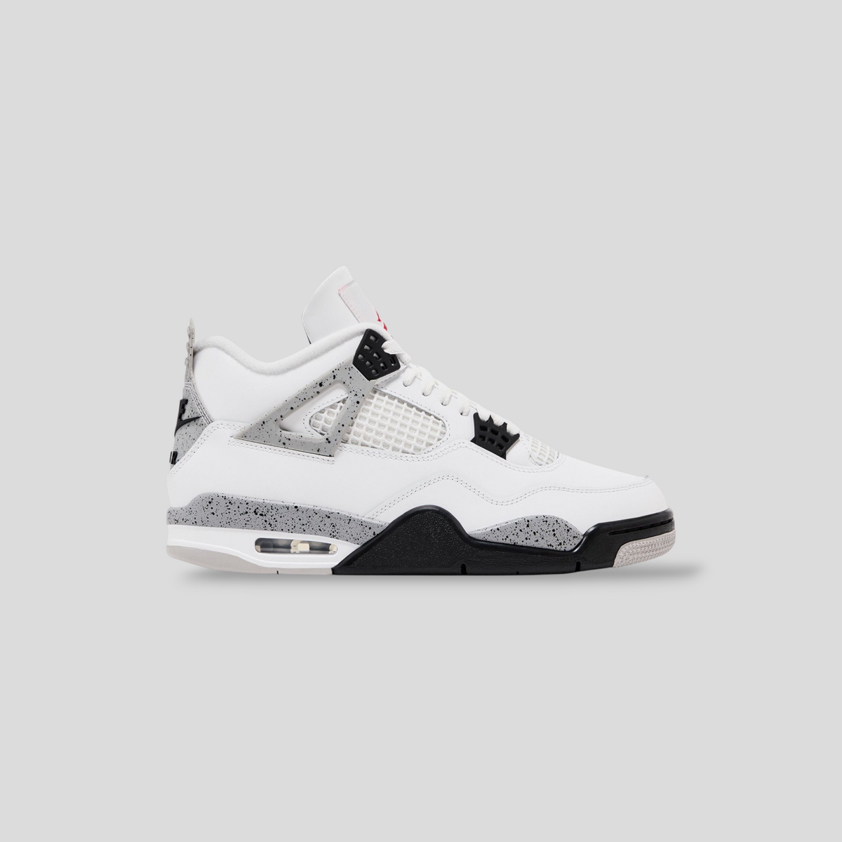 CLB XXIII Air Jordan 4 Retro White Cement sneaker in summit white leather with iconic tech grey speckled midsole