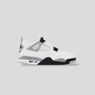 CLB XXIII Air Jordan 4 Retro White Cement sneaker in summit white leather with iconic tech grey speckled midsole