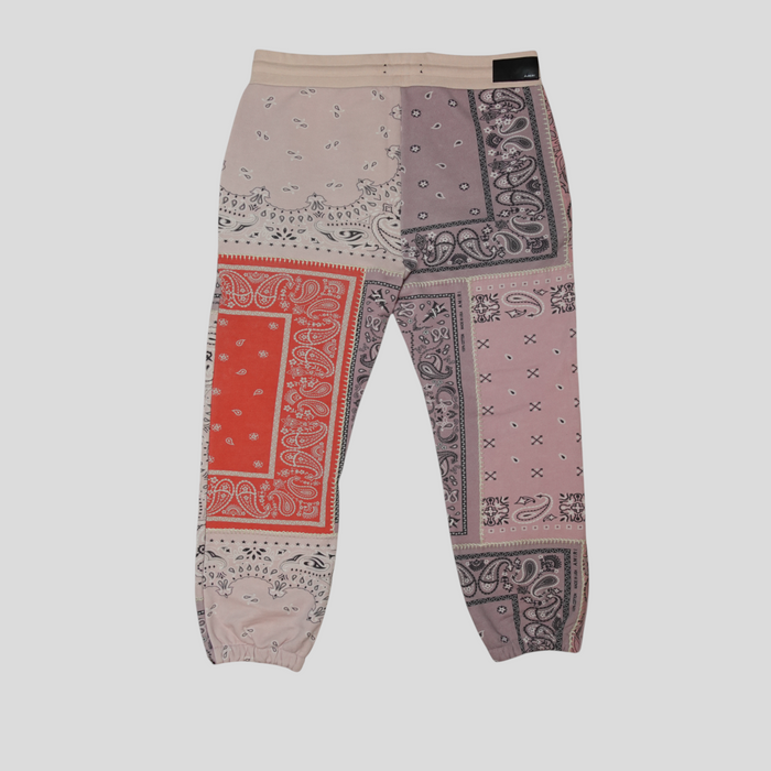 CLB XXIII Amiri Bandana Reconstruct cotton sweatpants in pink and coral with patchwork paisley patterns
