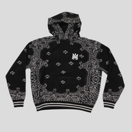 CLB XXIII Amiri black cotton and cashmere basketball hoodie with white bandana print and embroidered logo