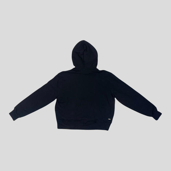 CLB XXIII Amiri black cotton hoodie viewed from the back with a hood and long sleeves