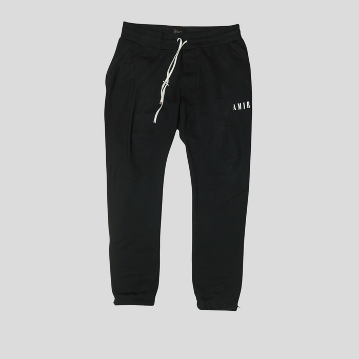 CLB XXIII Amiri black cotton sweatpants featuring a white core logo and drawstring waist.