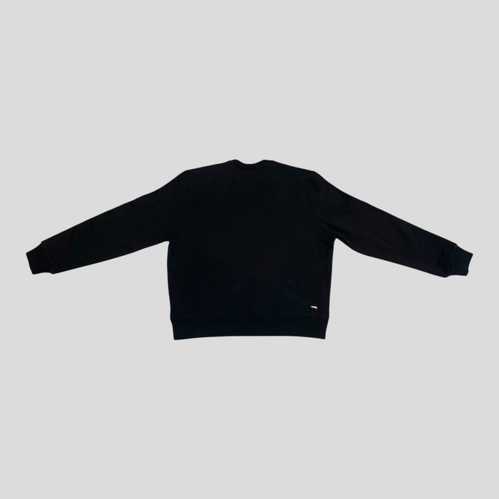 Back view of a black CLB XXIII Amiri Collegiate Logo crewneck sweatshirt made from 100% cotton
