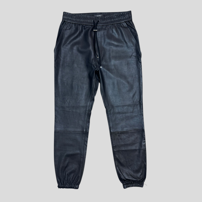 CLB XXIII Amiri black genuine leather drawstring pants with elasticated waist and cuffs in a relaxed fit