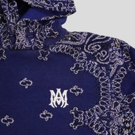 CLB XXIII Amiri royal blue cotton and cashmere basketball hoodie with white bandana print and embroidered logo