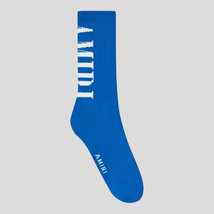CLB XXIII Amiri blue cotton blend crew sock with white vertical logo detail