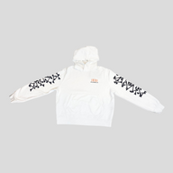 CLB XXIII white Amiri Bones hoodie in 100% cotton with black bone graphics on sleeves and small chest logo