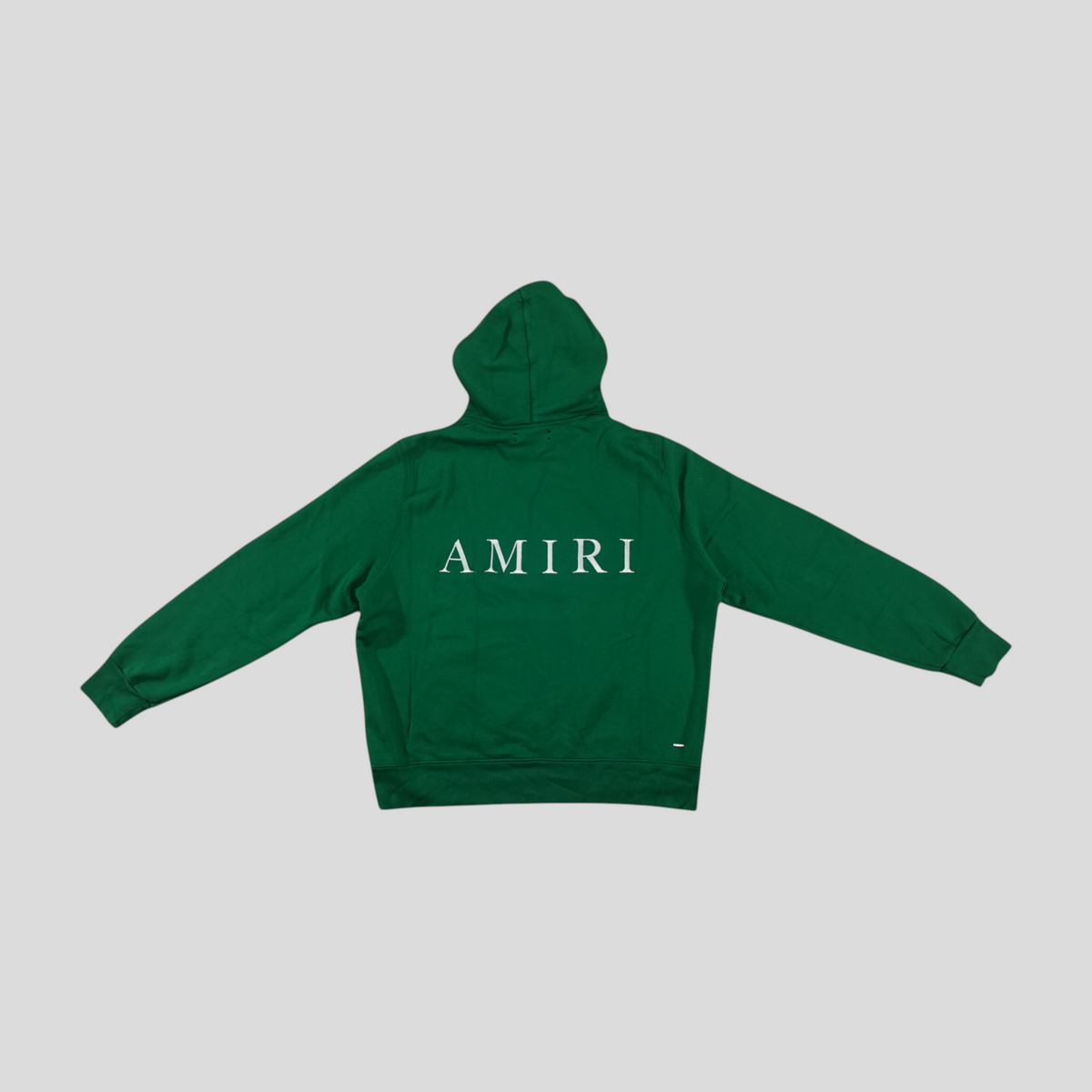 CLB XXIII Amiri green cotton hoodie featuring white embroidered MA logo on the back